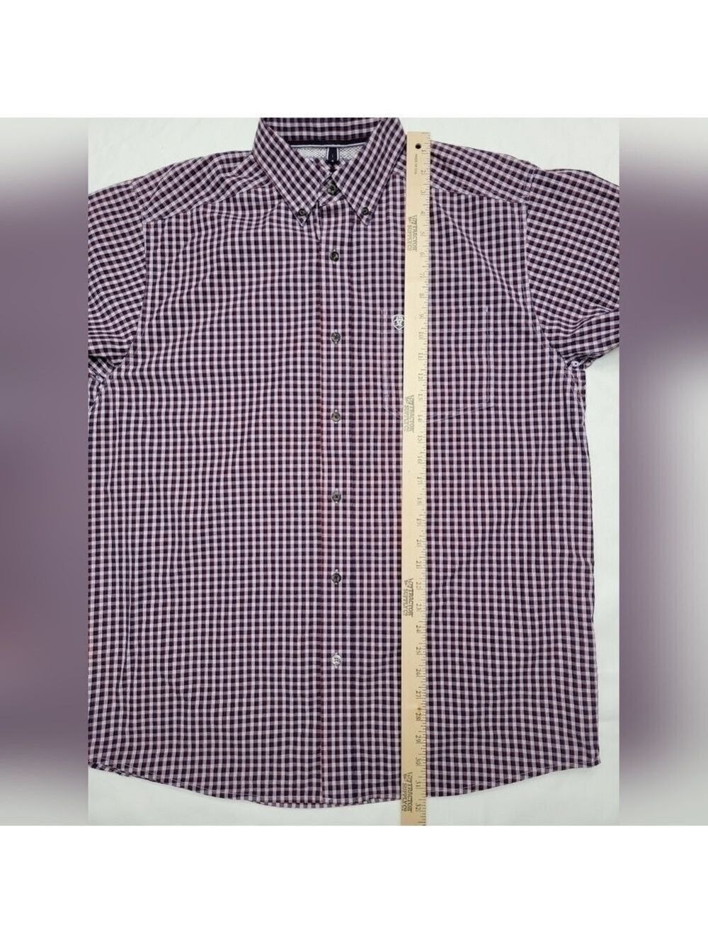 Ariat Pro Series Shirt Short Sleeve Men Large Red Plaid Cotton Poly Rodeo Work - Picture 11 of 12
